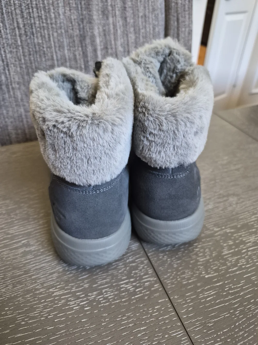 Skechers Winter Chill Gray Suede Faux-Fur Lined Lace-Up Winter Boots